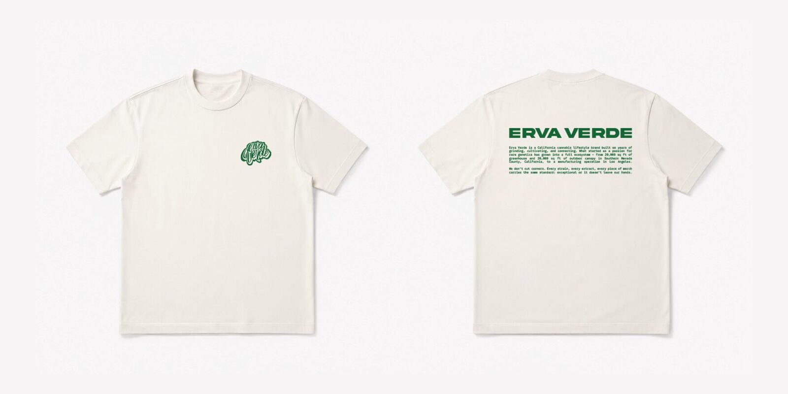 Erva Verde logo tee in cream — front and back