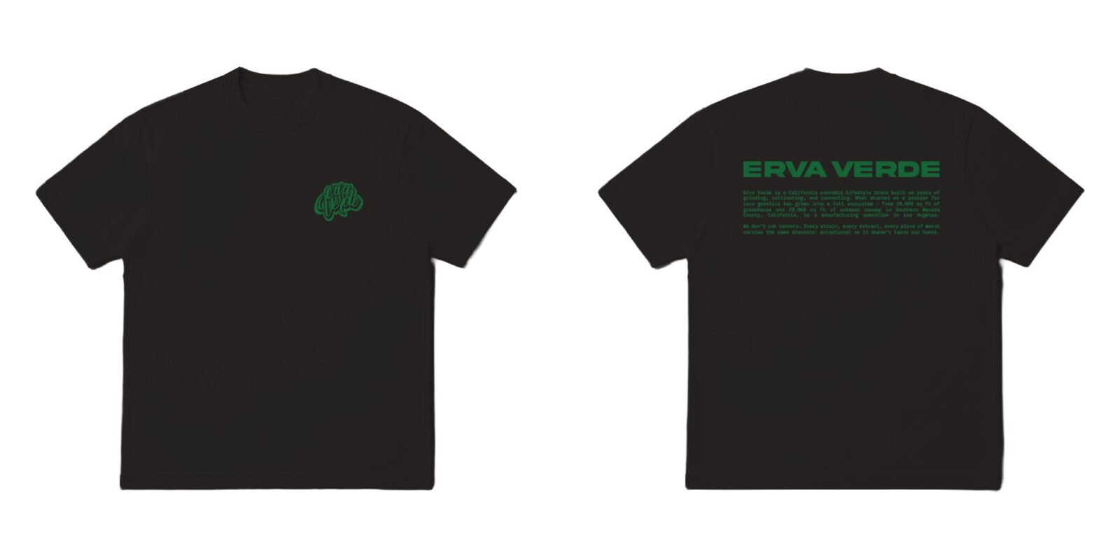Erva Verde wordmark tee in cream — front and back